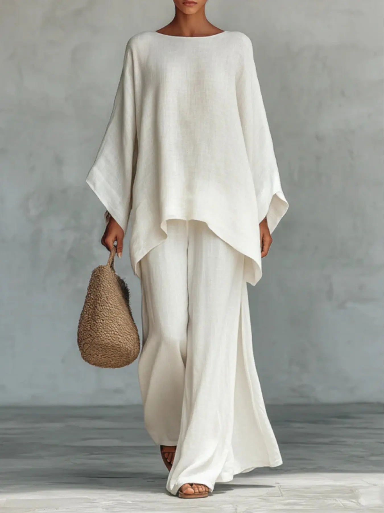 Women's Simple Loose Linen Blend Shirt and Wide Leg Pants Set, Comfortable Casual, Perfect for Daily Wear, Stylish and Versatile