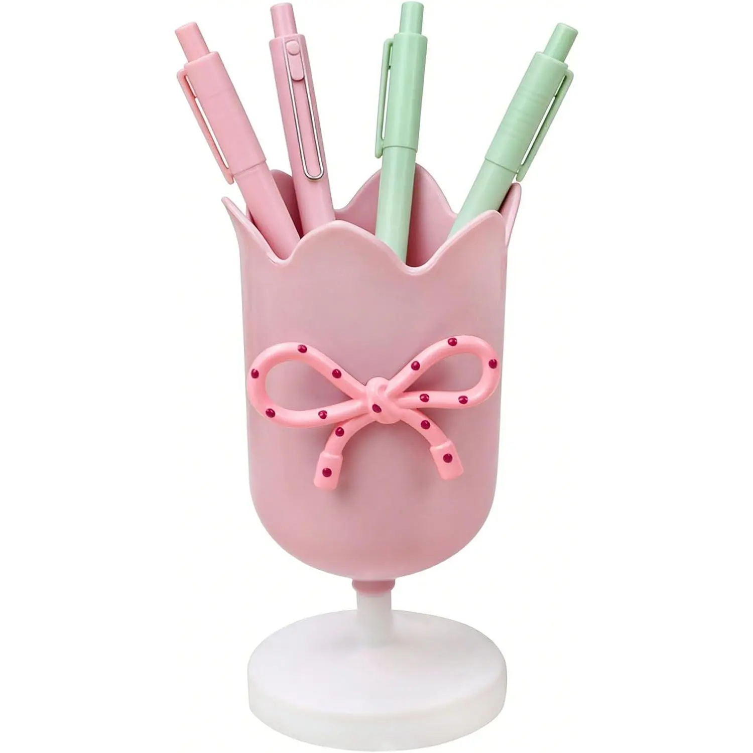Pen Holder for Desk Cute Plastic Pencil Organizer Makeup Brush Cup Holders with Adhesive Bow, Teachers Gifts  To School Office Accessories ()