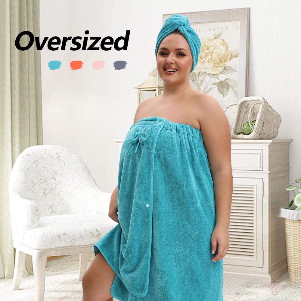 1 Pcs Bathrobe / 2-Piece Bath Skirts Set - 80x210cm & 80x160cm, 350GSM, Oversized Towel + Ladies' Bath Cap + Adjustable Wearable Skirt, Fits M-XXXXL, Thickened, Ideal for Home, Travel, Sauna & Spa