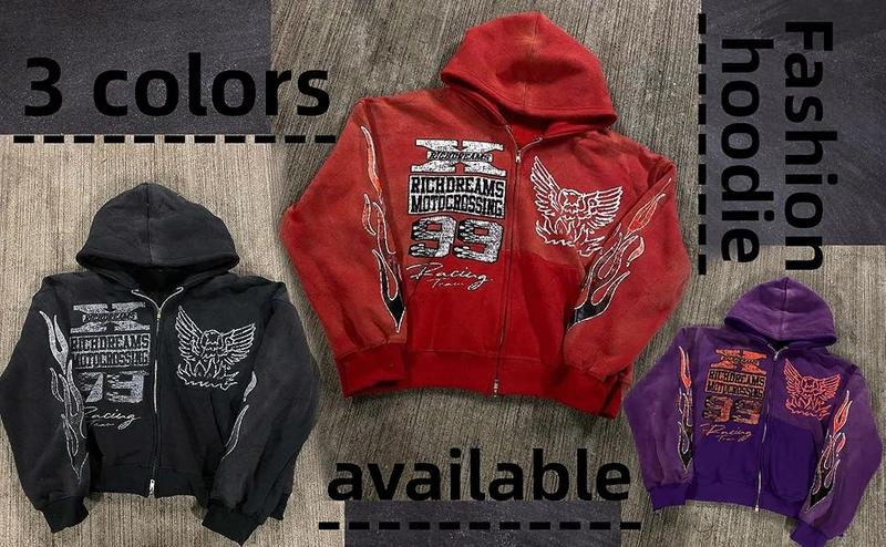 Zip Up Hoodie Grunge Jackets Streetwear Y2k Unisex Emo Vintage 2000s Outerwear Oversized Graphic Hoodies Star Rapper