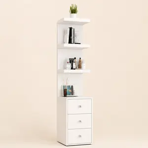 3 Tier Stand Shelf with 3 drawers Modern Beside Table Nightstand with LED Light for Vanity Bedroom