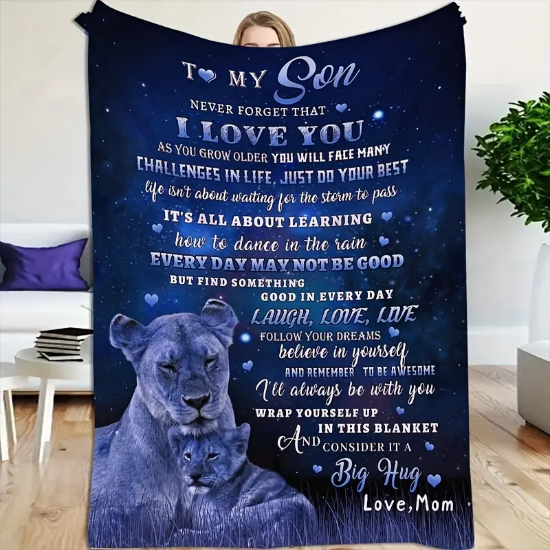 Modern Inspirational Lion & Cub All Over Print Polyester Fiber Rectangular Throw Blanket - Soft All-Season Flannel Blanket, Machine Washable, Birthday Gift Ideas for Son, Home Use, Soft Flannel