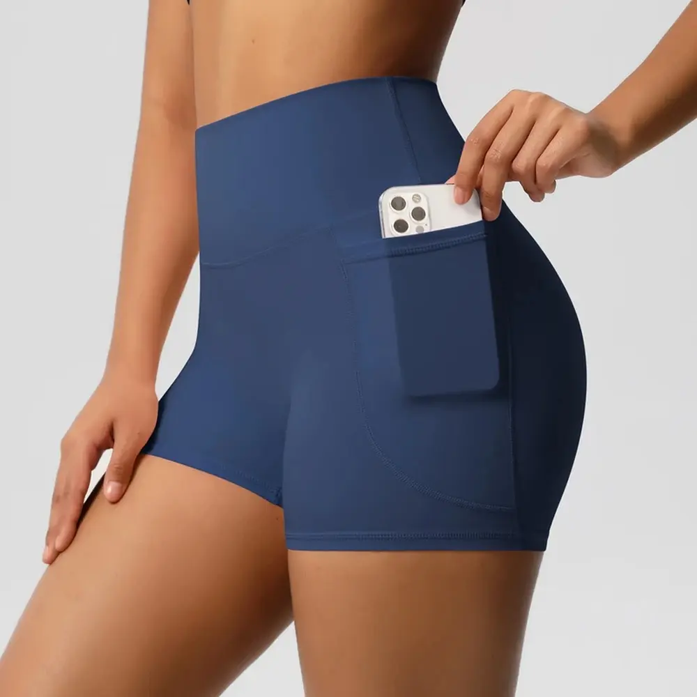 Women's High Waist Workout Shorts With Pockets Squat Proof Quick Dry Tight Fitness Cycling Gym Yoga Shorts