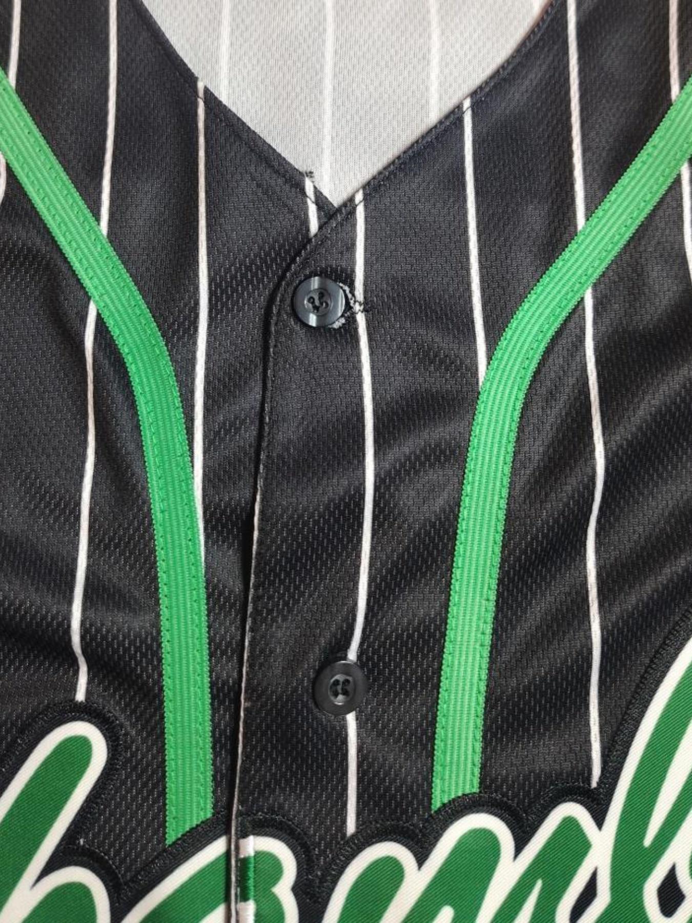 Men's Letter & Number Embroidery V Neck Baseball Jersey, Loose Striped Print Short Sleeve Button Sports Top, Breathable Baseball Top for Outdoor Sports, Athletic Training Apparel, Athletic Tops