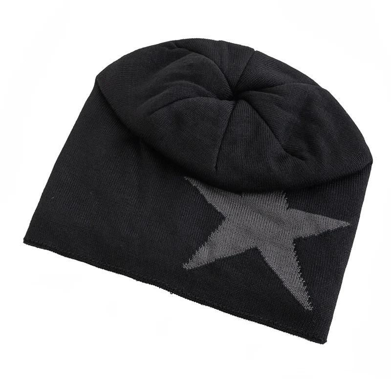 New Unisex Slouchy Winter Hats Five Star Pattern Warm Hats For Men Women Plush Fur Lined  Fashion Ski Beanie Cap