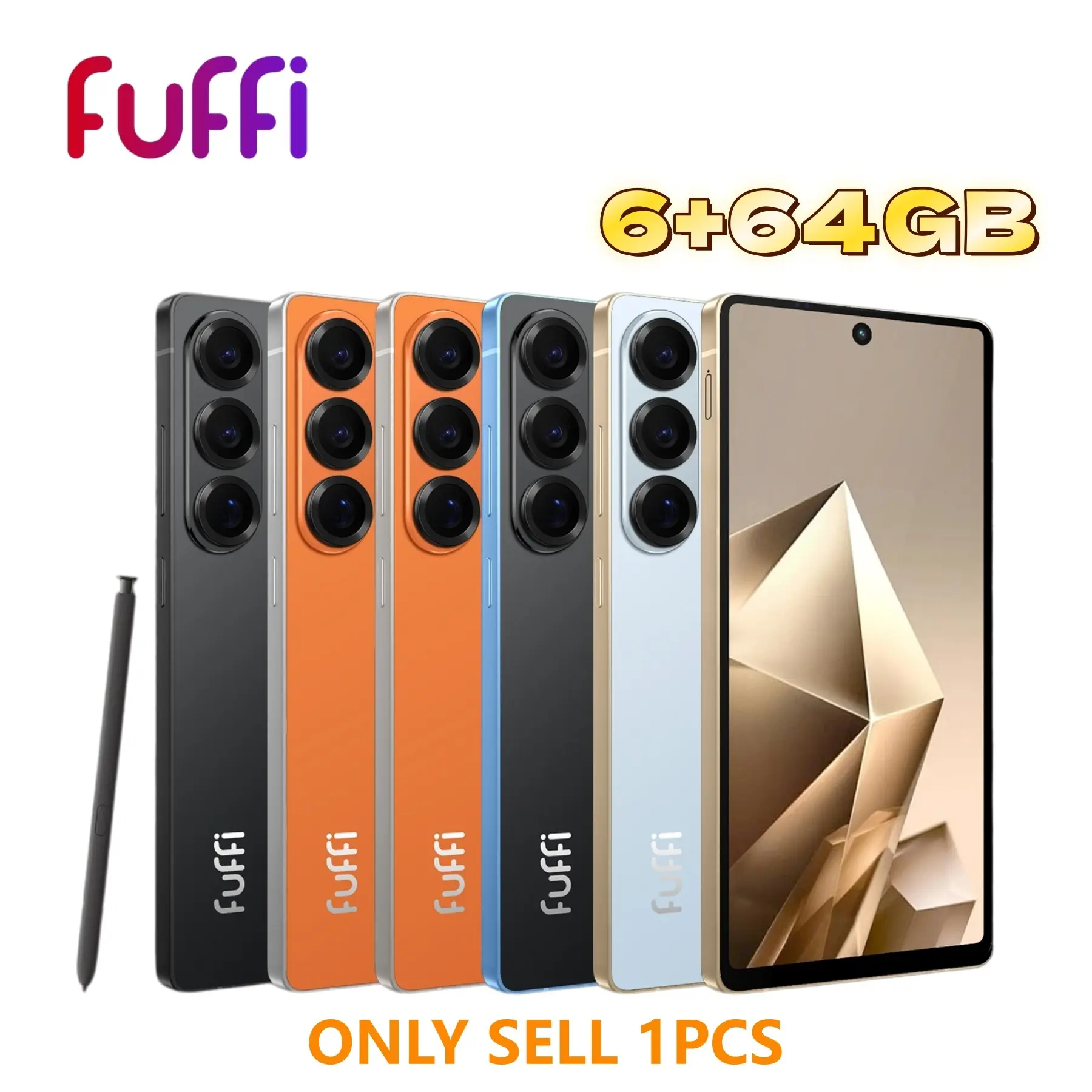 FUFFI smart phone with a 6.8-inch ultra-clear screen, 6GB RAM, 64GB ROM, 4G network, dual SIM dual standby, eight-core processor, electronic stylus, 4100 mAh battery, 8MP + 20MP pixels, Android 12 operating system.