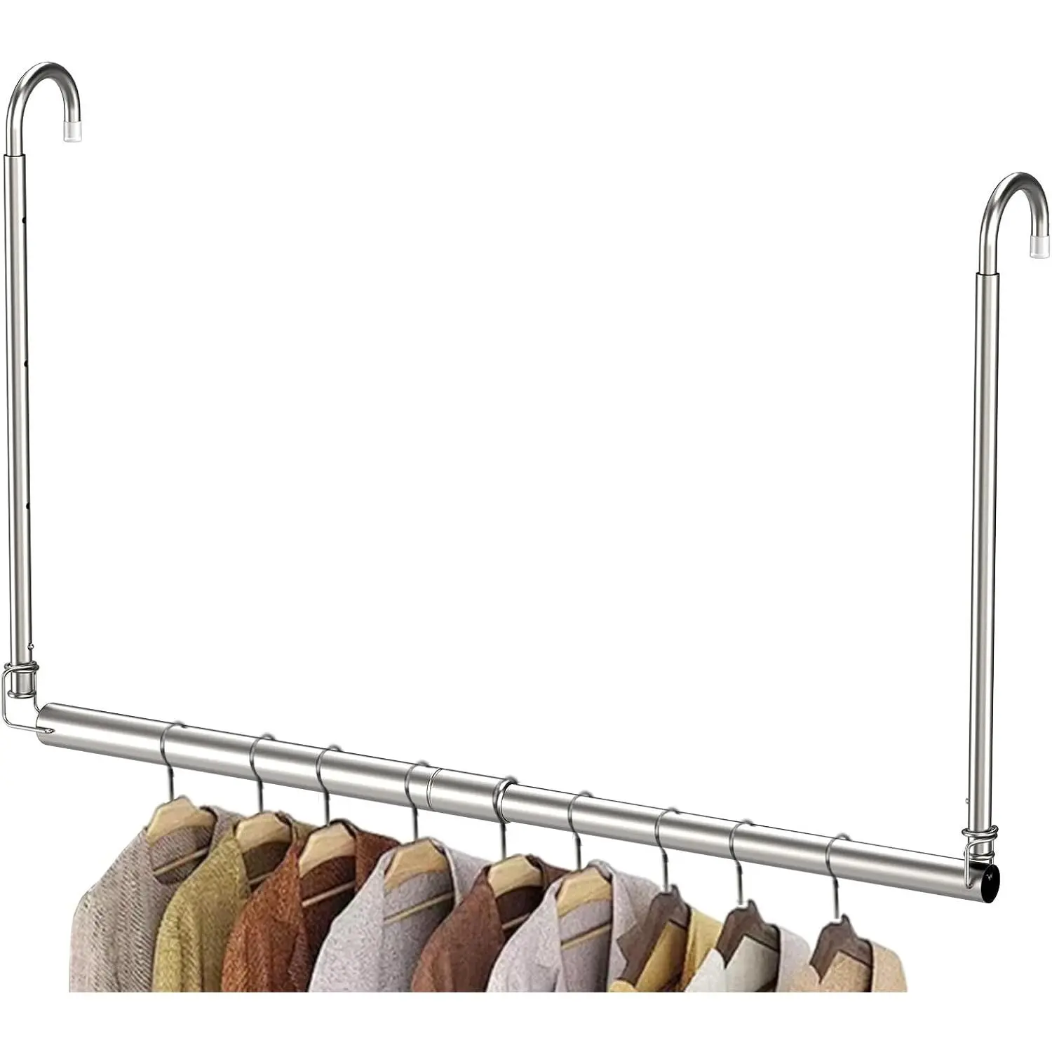 Closet Rod, Adjustable Height & Width Closet Rods for  Clothes-Closet Extender  Rod Space-Maximizing Design Suitable for  and Drying Clothes, White