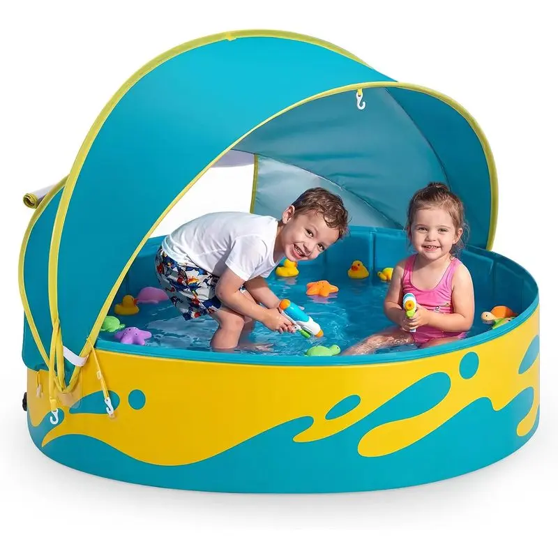 Baby Pool with Detachable UPF 50+ Shadecanopy, 48" Kiddie Pool |   4-in-1 Pool/Ball Pit/Sandbox/Tent |   Shadecanopy |   Anti-Slip 0.45mm PVC |   Foldable |   Storage bag |   paddling pool for kids & Pets