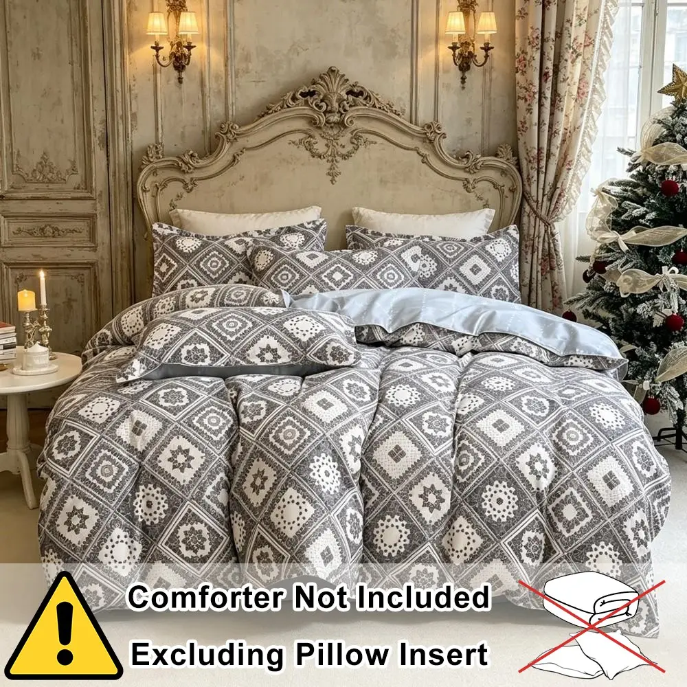 Bohemian Geometric 2/3 counts Pattern Duvet Cover Set (Filling Not Included); Ultra-Soft Polyester Bedding Set Includes Pillowcases; Vintage Moroccan Tile-Style Bedspread; Perfect for Bedroom Decor; Suitable for All Seasons