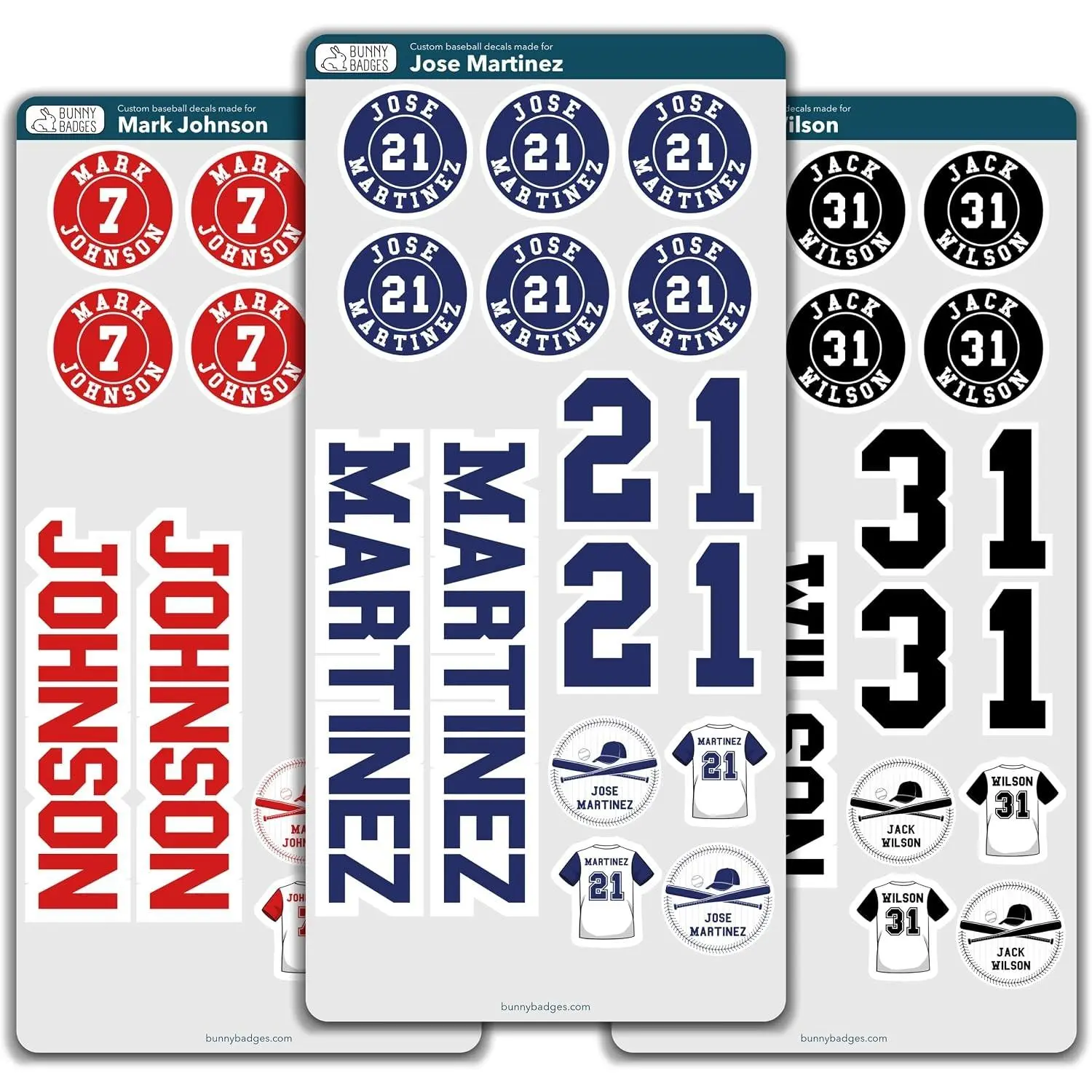 Custom Baseball Helmet Sticker Set - Includes Personalized Decals for Baseball Bats, Softball Bats, Sports Helmets, Bat Knobs and More - Individual (1 Player)Gift