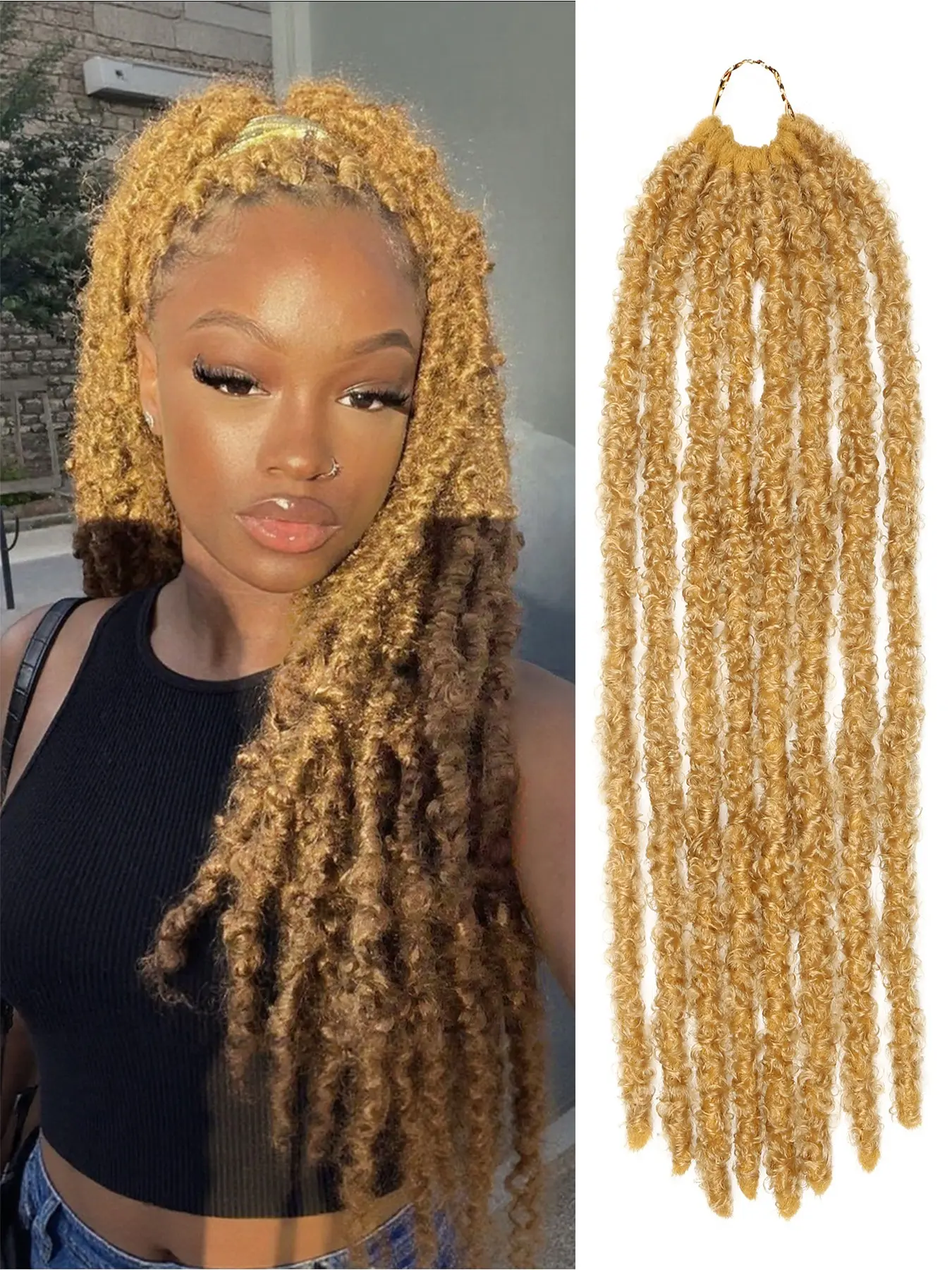 20-inch Pre-looped Butterfly Locs Crochet Hair Extensions, Synthetic Hairpiece, Synthetic Soft Hairpieces, Black, Brown, Blonde, Messy-Style Synthetic Hair, Soft Curly Braids Suitable for Daily Wear, Christmas, Music Festivals