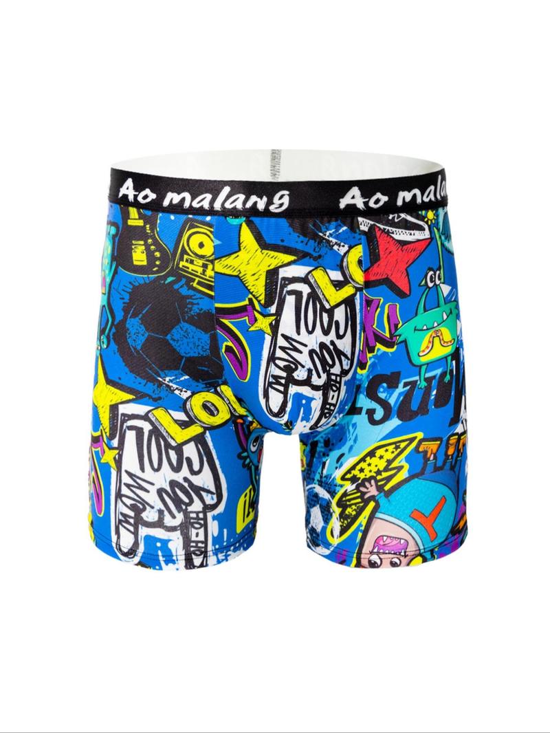 Men's Graphic Print Boxer Brief, Casual Comfy Breathable and Soft Underwear for Daily Wear, Mens Underwear for All Seasons, Undergarments, Stretchy Boxer Briefs