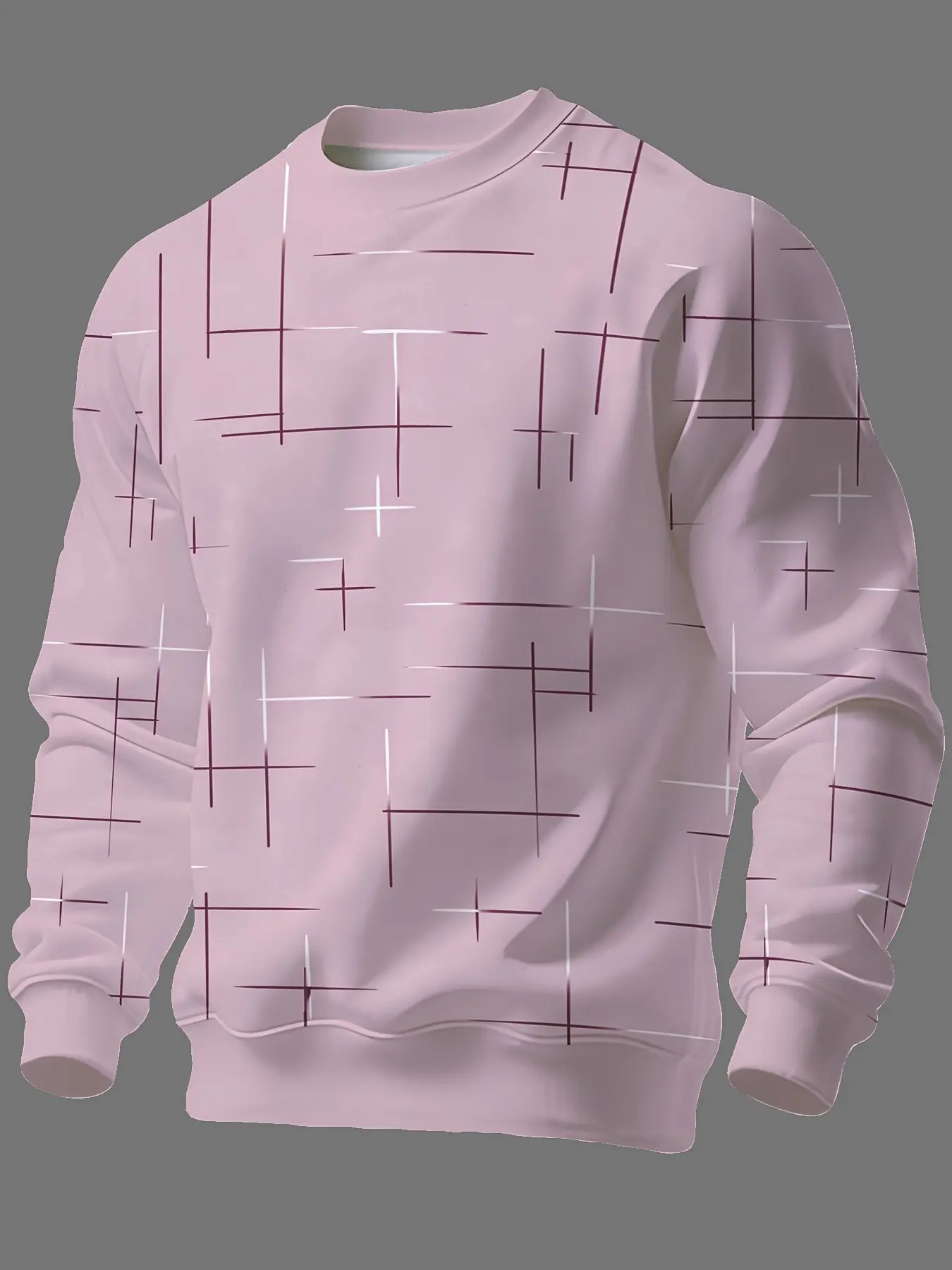 Men's Asymmetrical Line Graphic Sweatshirt, Modern Minimalist Style, Casual Round Neck Pullover, Versatile Daily Wear, Comfortable and Stylish