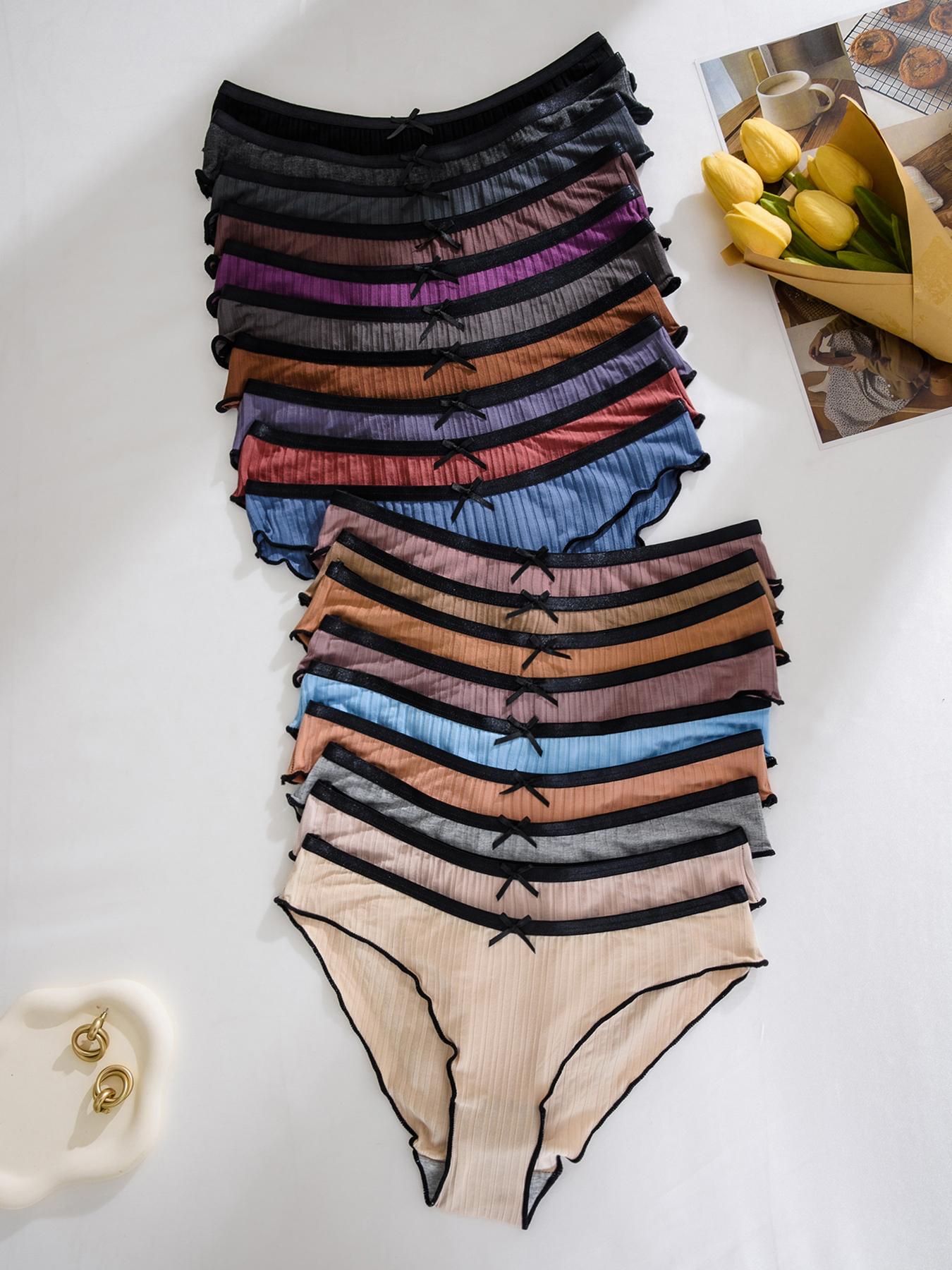 Women's Contrast Binding Bow Decor Panty, Soft Comfy Breathable Knicker for Daily Wear, Underwear for All Seasons, Fashion Comfy Underwear