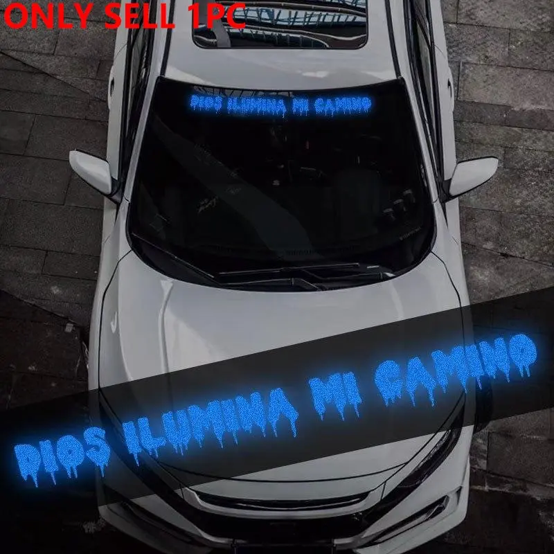1PC Art Font Design Reflective Effect Car Sticker, Sticker For Cars, Universal Car Sticker, Vinyl Sticker with God Illuminates My Road Quotation Copywriting Waterproof & Easy To Stick Suitable for Car Windshield Body Decoration