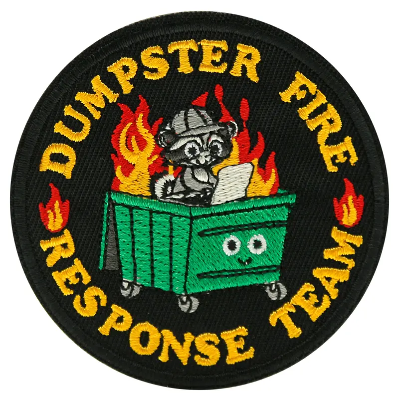 1 Count Dumpster Fire Response Team Patch, Funny Stylish Embroidered Hook-and-Loop Patch, Humorous Animal Appliqué for Backpacks, Trucker Hats, Dog Harnesses and Jackets Embroidery
