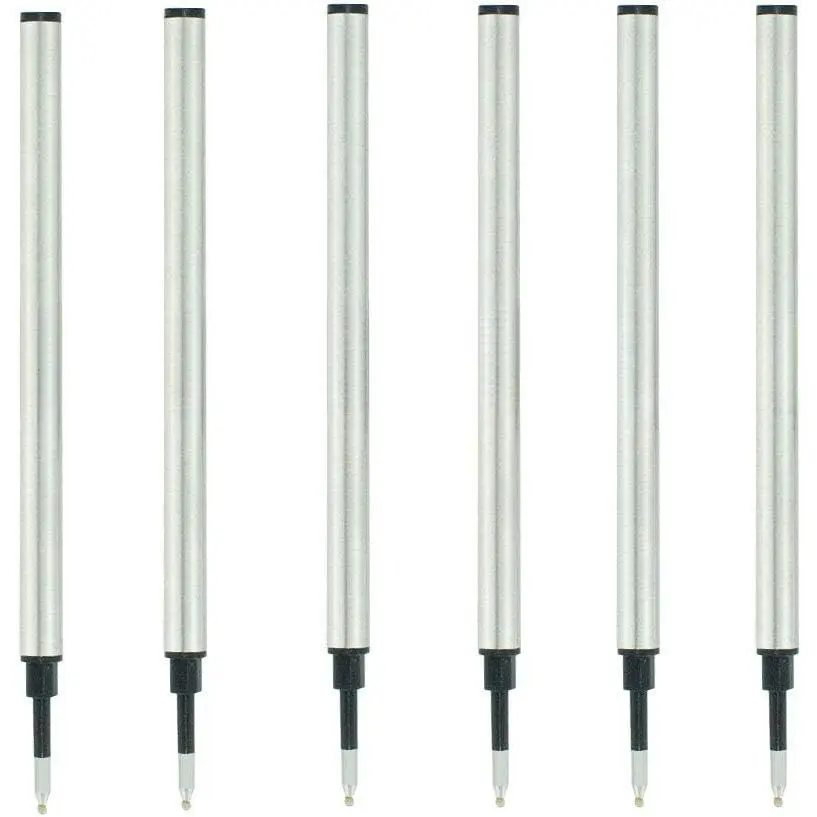 4.37 inch Rollerball Pen Refills, Roller Ball Fine Point 0.5mm, Black Ink Refill Pack of Replaceable Pen Refills Medium Point (6 Pack)