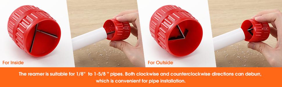 1/4'' - 1'' Depth Gauge and Pipe Deburring Tool Kit, 1/8'' to 1-5/8'' Inner Outer Reamer Pipe Tubing Chamfer Tool for PVC PPR Brass CPVC PE-RT Aluminum
