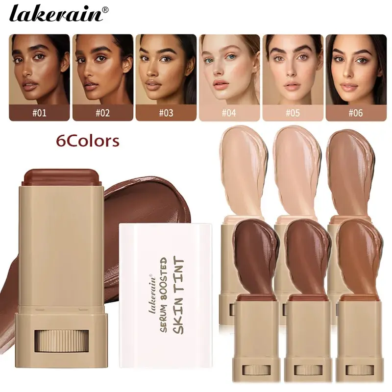 Cosmetic Serum-Boosted Skin Tint Foundation Stick, High-Coverage Eraser Concealer, Moisturizing Hydrating Plumper for Sensitive Skin, Travel Size Bronze Makeup