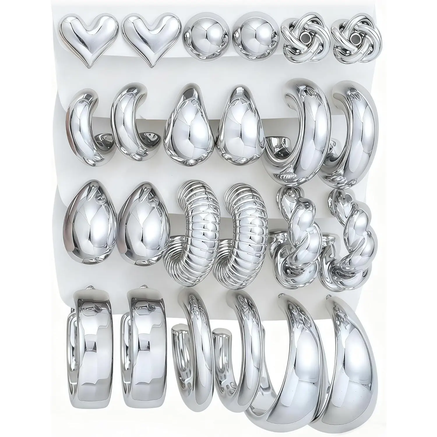 Silver 12 Pairs Chunky