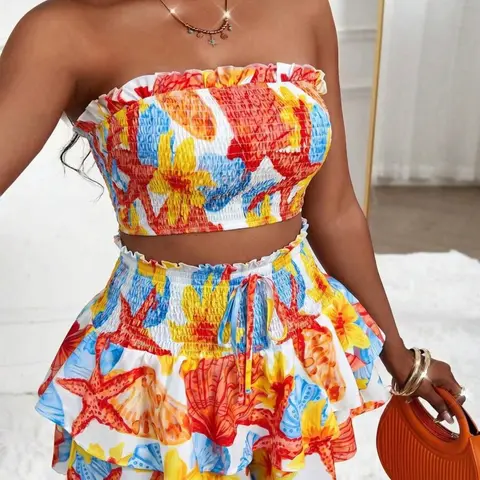 Women's Summer Casual Chic Striped Tank Top and Mini Skirt Set, 2-Piece Elegant Slim-Fitting Fashion Suit, Plain Surface Design