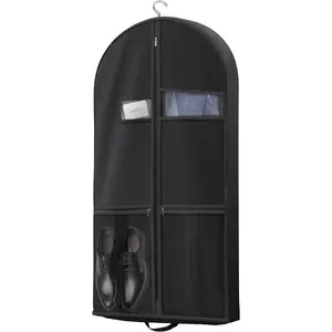 43" Travel Garment Bag with Accessories Zipper Pocket, Heavy Duty Suit Bag  Suits, Tuxedos, Dresses, Coats, Black, 1 pack
