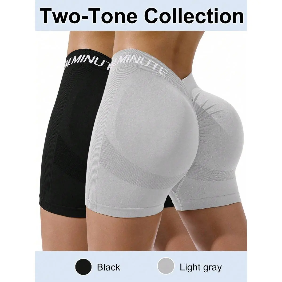 Women's Letter Print Waist-Fitted Skinny Cut Seamless 2-in-1 Cycling Shorts - Mini Length, Polyamide Blend, Back Pocket, Yoga Use, Two-Pieces