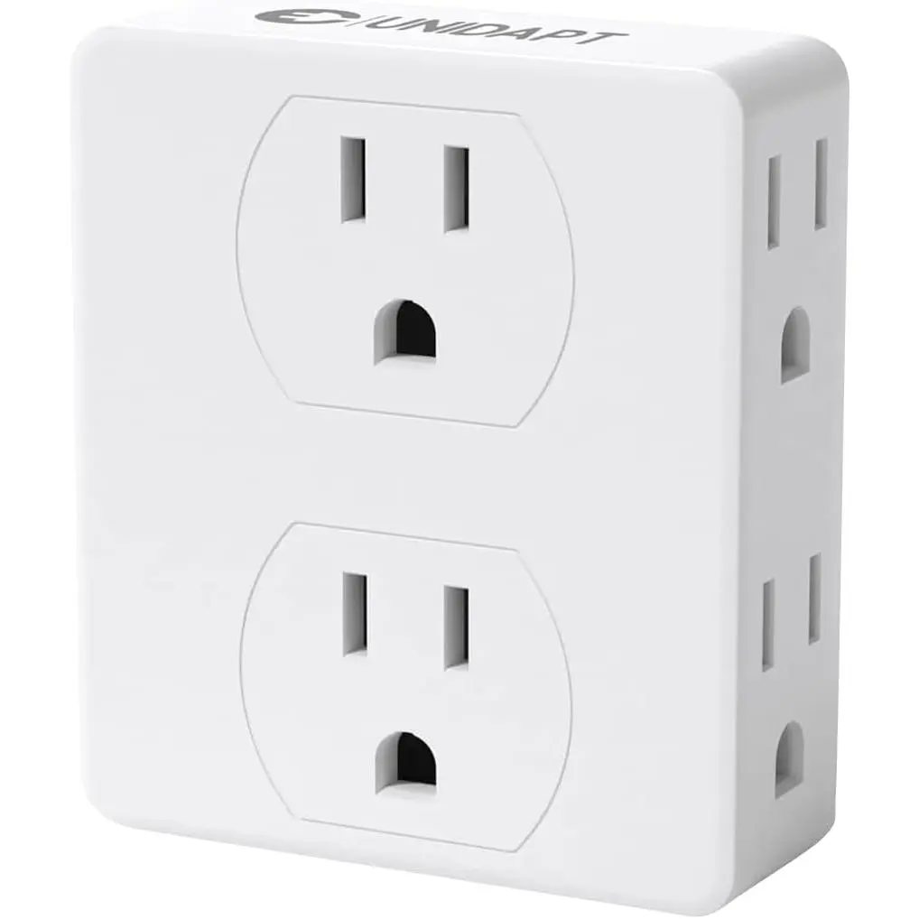 Multi Plug Outlet Splitter,  Multiple Outlets Extender Adapter with 6 AC Power Socket, Side Splitter Box, Wall Tap Plug Expander for  Hotel Office Dorm Essentials 1-Pack, White