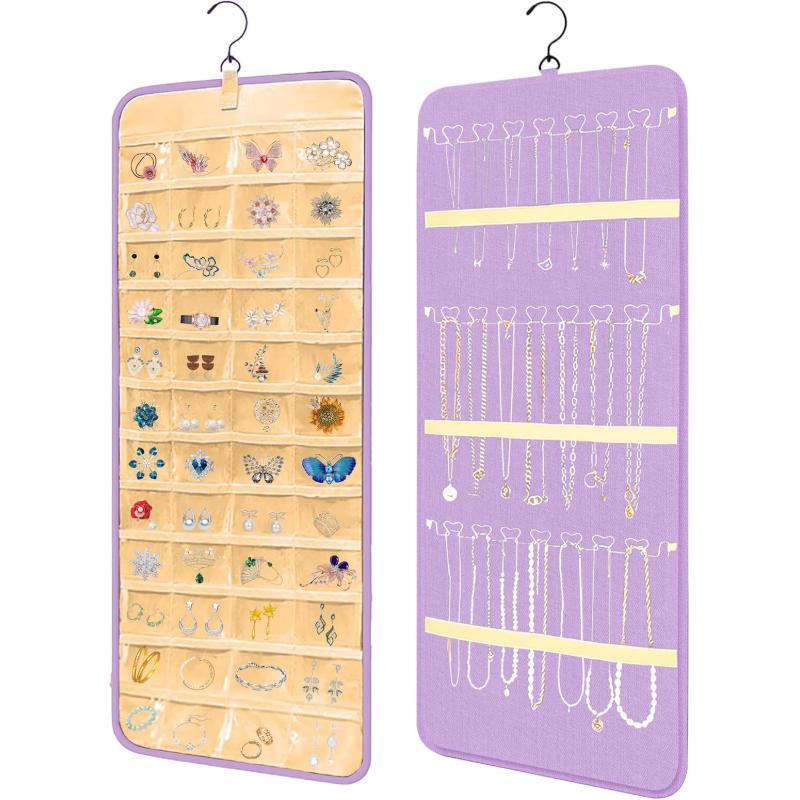 Jewelry Storage Bag, 1 Count Double Sided Jewelry Organizer, Dustproof Durable Storage Organizer Jewelry Storage Bag for Earrings, Bracelet, Necklace, Ring, Home Organizer, Jewelry Storage Unit