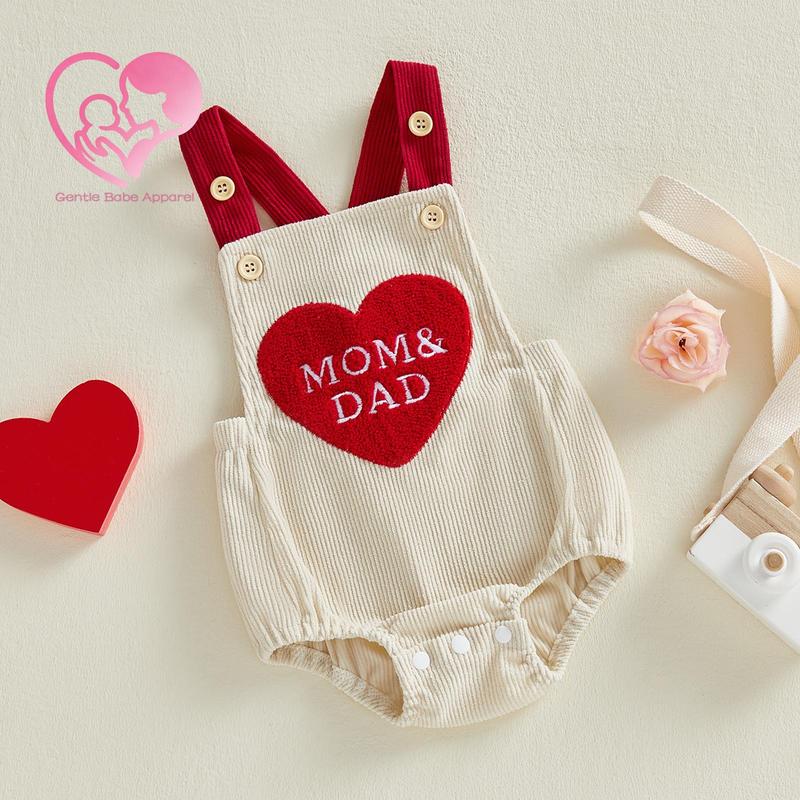 GBA Infant Baby Boy Girl Valentine's Romper Sleeveless Cute Heart Letters Embroidery Bubble Jumpsuit Spring Summer 0-18 Months
