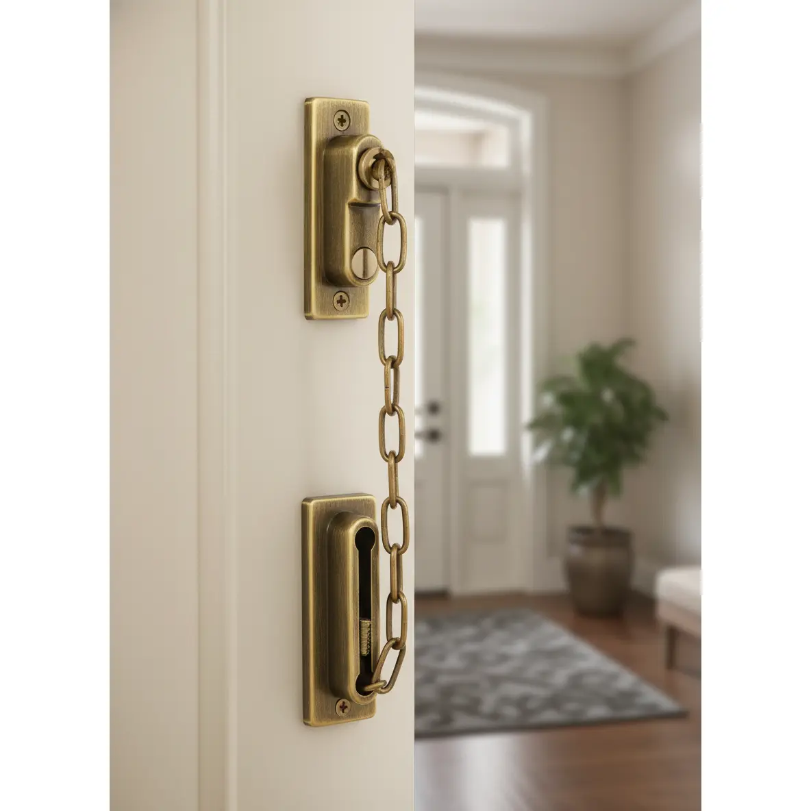 4.5 in Brass Retro Antitheft Lock Door Chain, Front Door Buckle Limit Hardware with Mounting Screws, Antitheft Lock Door Chains
