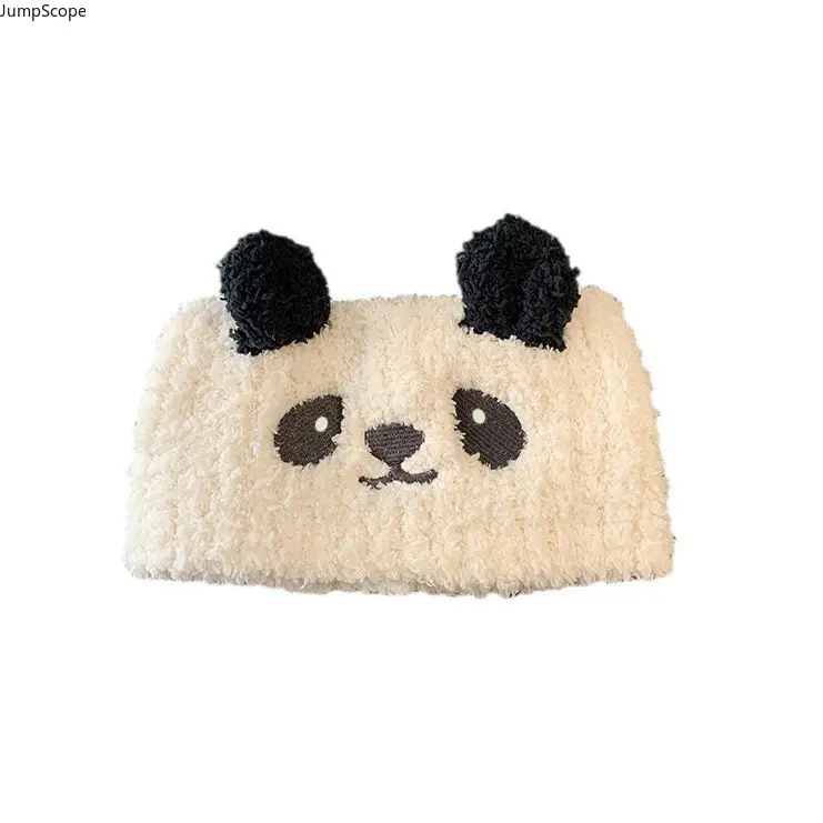 Cute Cartoon Panda Fuzzy Headband, Bubble Knit Twist Winter Ear Warmer Hair Wrap, Soft Coral Fleece Windproof Maternity Headband for Women & Little Girls Autumn Daily Wear