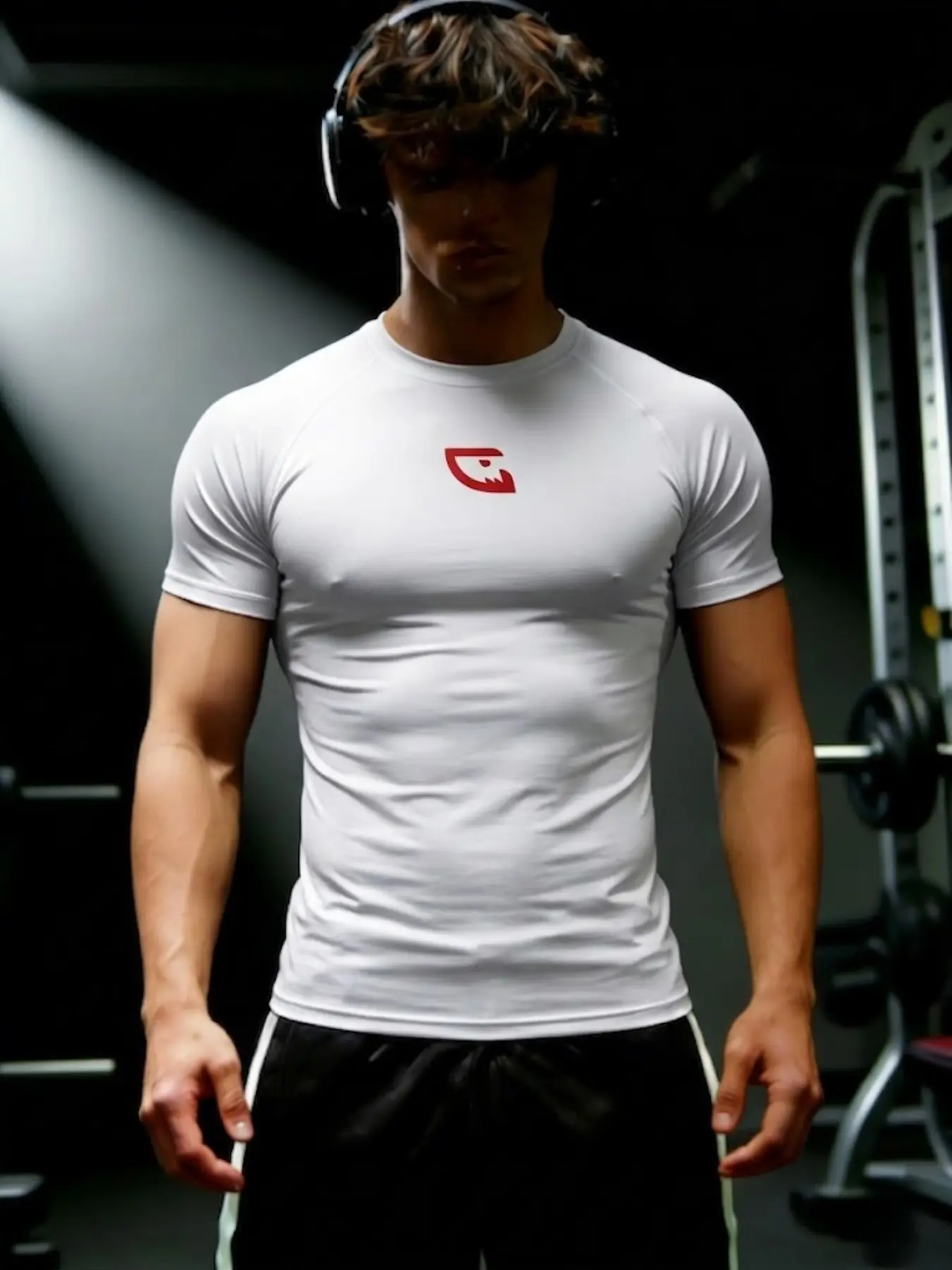 Men's Milk Silk Tight Fitness Short Sleeve, Hardcore Bodybuilding Style, High Elasticity Shaping, Muscle Definition, Gym Strength Training Fitness T Shirt, Bodybuilding Fitness Tee