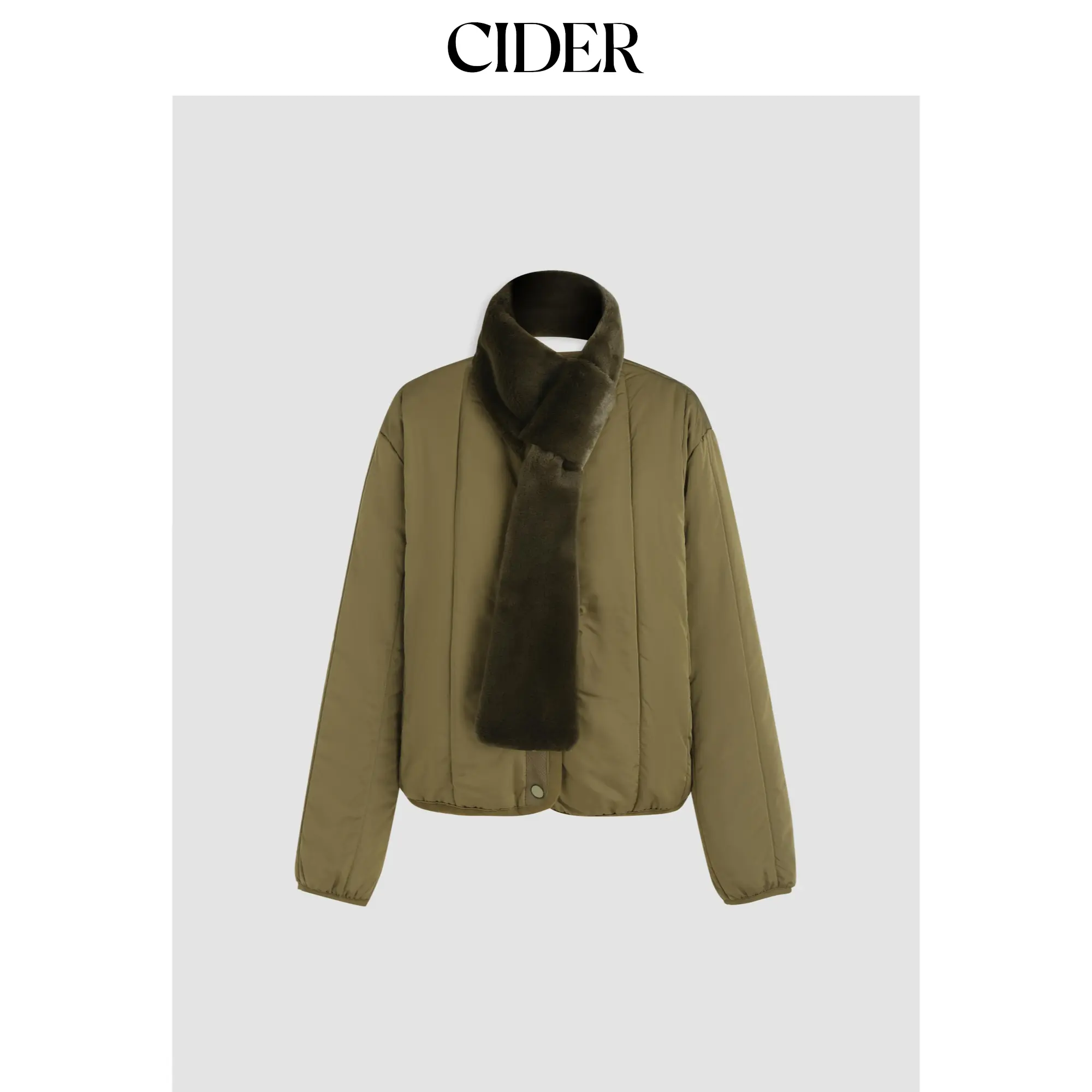 Cider [size 4-8] Collarless Pocket Puffer Jacket with Scarf SohoChic