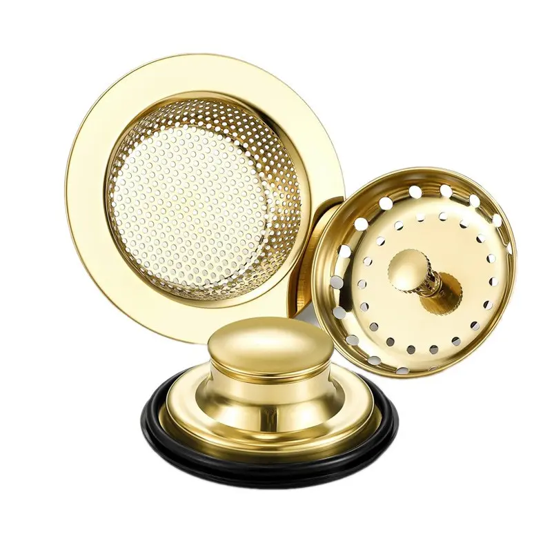 Stainless Steel Three-Piece Anti-Clog Filter Set, Kitchen Sink Plugs, Filtering Mesh, Garbage Disposal Stopper, Wide Drain Strainer Net