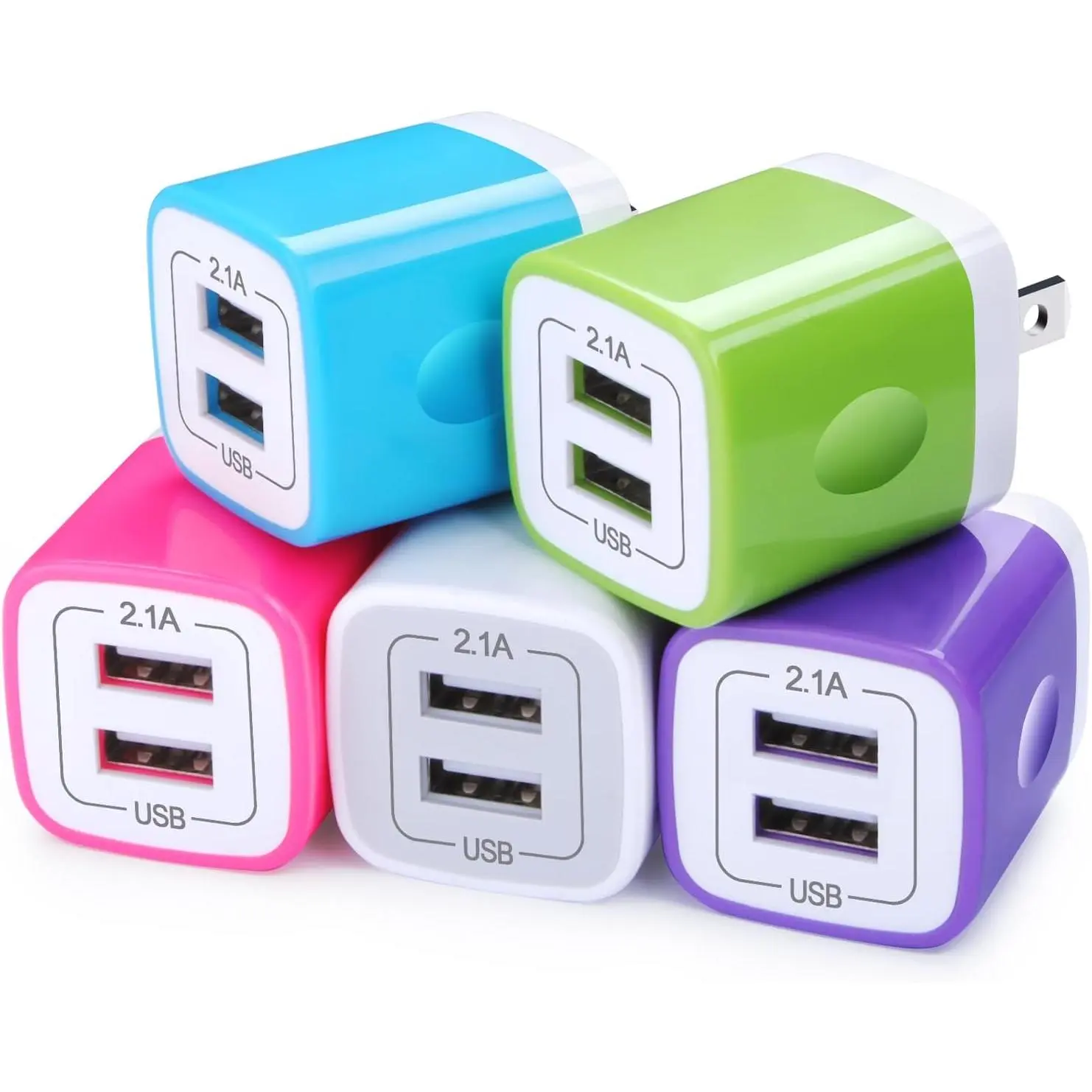 USB Wall Charger Adapter,  5Pack 2.1Amp   Port Wall USB Plug  Block Charger Brick Cube Box for  17 Air 16e 16 Pro Max 15 14 13 12 11 Xs XR X 8 7, , Android, Smartphone, Cellphone, Electronic