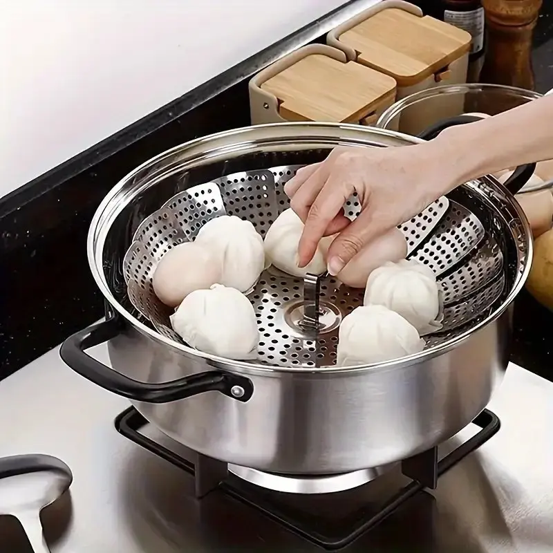 Foldable Steamer Pot with Non-Slip Base and Lid, Space-Saving Design for Home, Restaurant, Food Truck, Multi-Functional Steam Basket