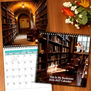 2026-2027 'This Is My Bookshop' Wall Sticker Calendar - an 18-month planner with a calendar, perfect for book lovers, sized 8.2X8.2 inches, ideal for home or office, a great Christmas gift idea for your loved one