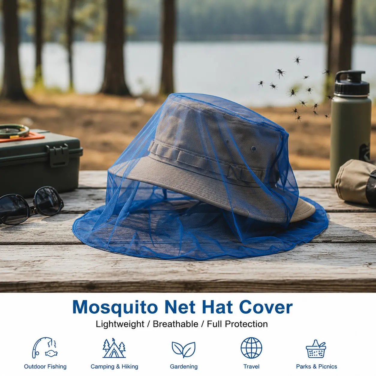 Breathable Mosquito Net Head Cover, Lightweight Outdoor Safety Protection Mask, Durable Polyester Mesh, Ideal for Fishing, Camping, Gardening