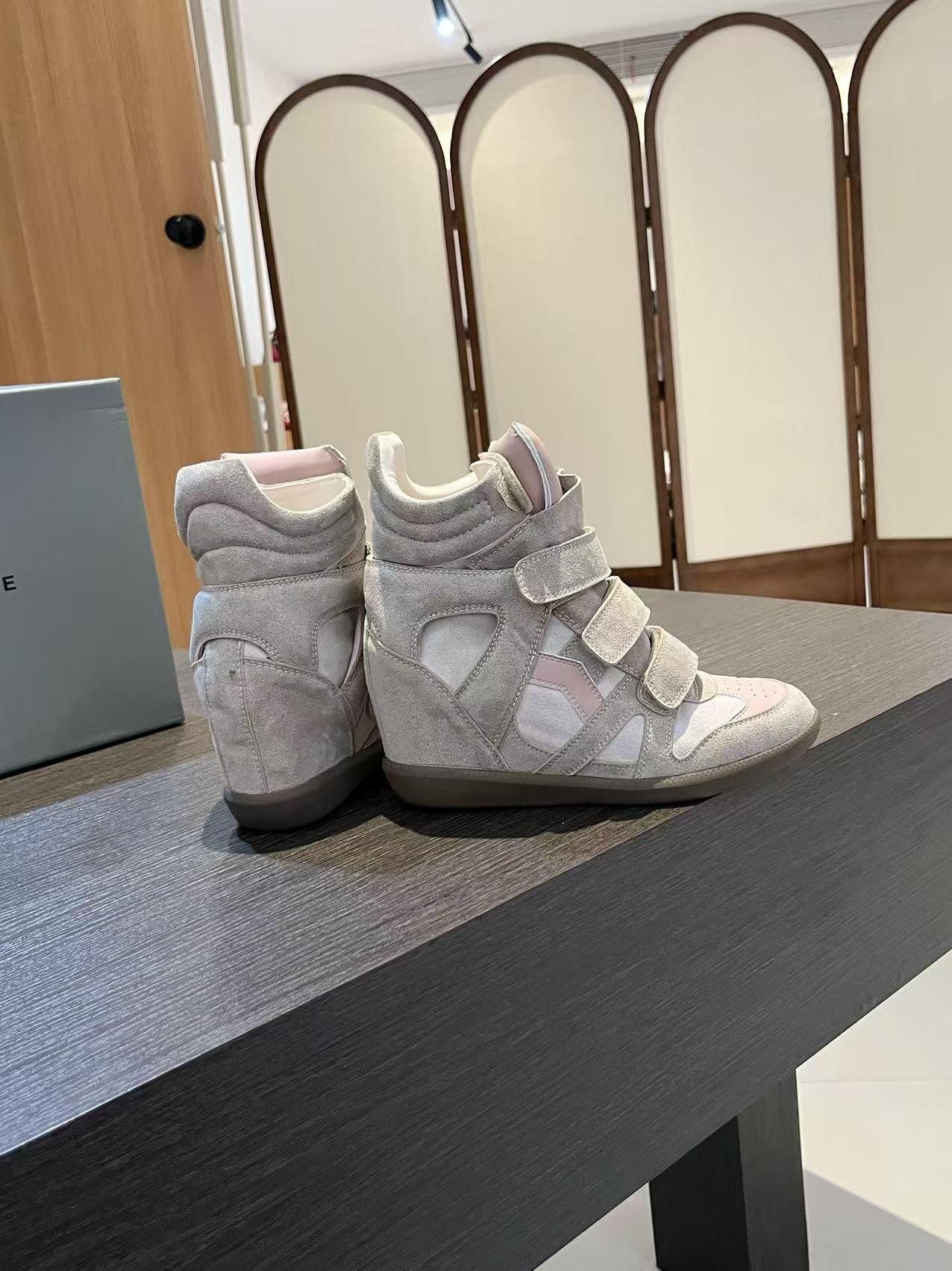 Velcro invisible inner heightening women's shoes 8CM slope heel color matching sports and leisure shoes high top shoes