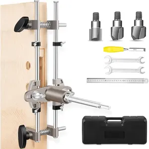 Mortise Lock Jig, Door Lock Installation Kit, Door Lock Hole Opener Kit with 18mm 22mm 25mm Tungsten Steel Cutter Blade, Door Mortise jig, Mortising Machine Jig for Wooden Doors