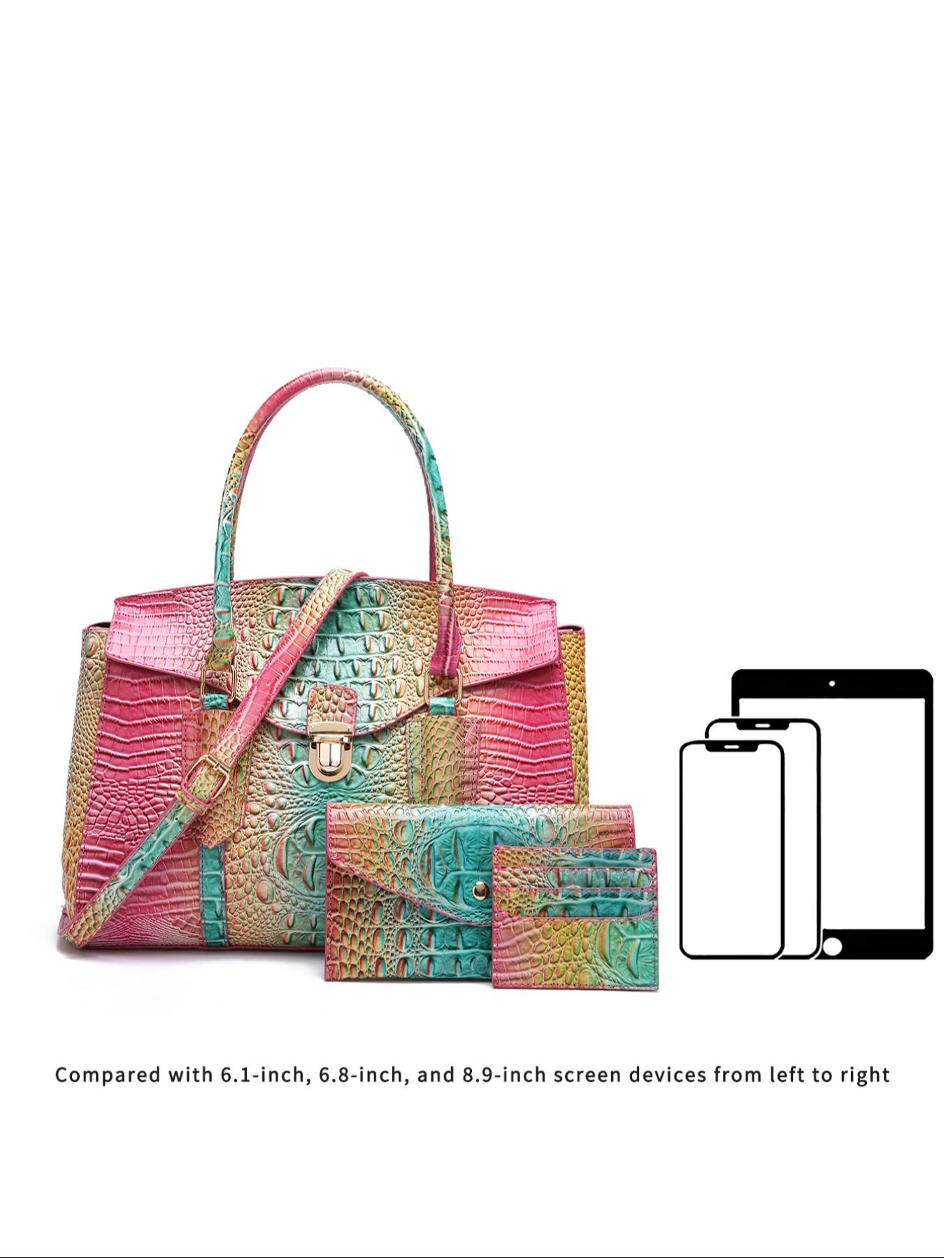 Fashionable Crocodile Embossed Handbag & Long and Short Wallet Set, Large Capacity Shoulder Bag Set, Casual Trendy Versatile High-quality Daily Commuting Bag Set for Women Purse