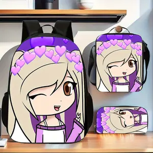 Lyna VallejosQ version of the three-piece school bag set in a girlish purple tone, includes a backpack, insulated lunch bag, and stationery storage bag, suitable for daily use by teenagers