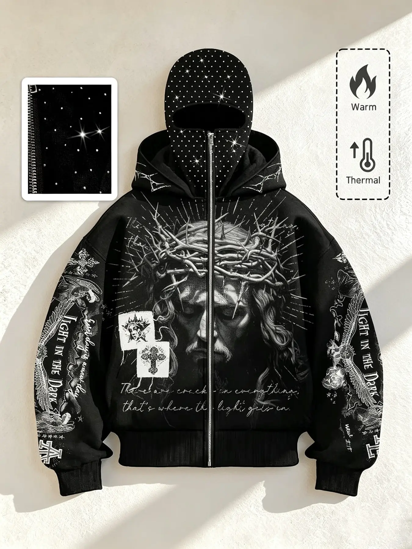 Y2K Street Style Hooded Sweatshirt, Graphic Print, Long Sleeve, Loose Fit, Fall & Winter, Men's Fashion, Windproof Open Cardigan, Graphic Print Hoodie