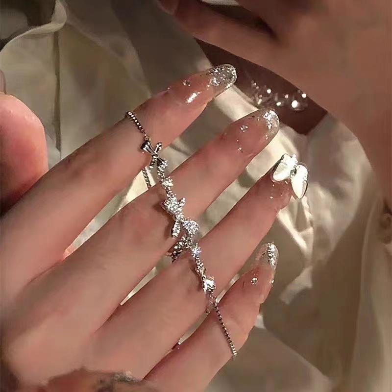 Zircon bow sparkling sweet women's silver crystal aesthetic bracelet - silver