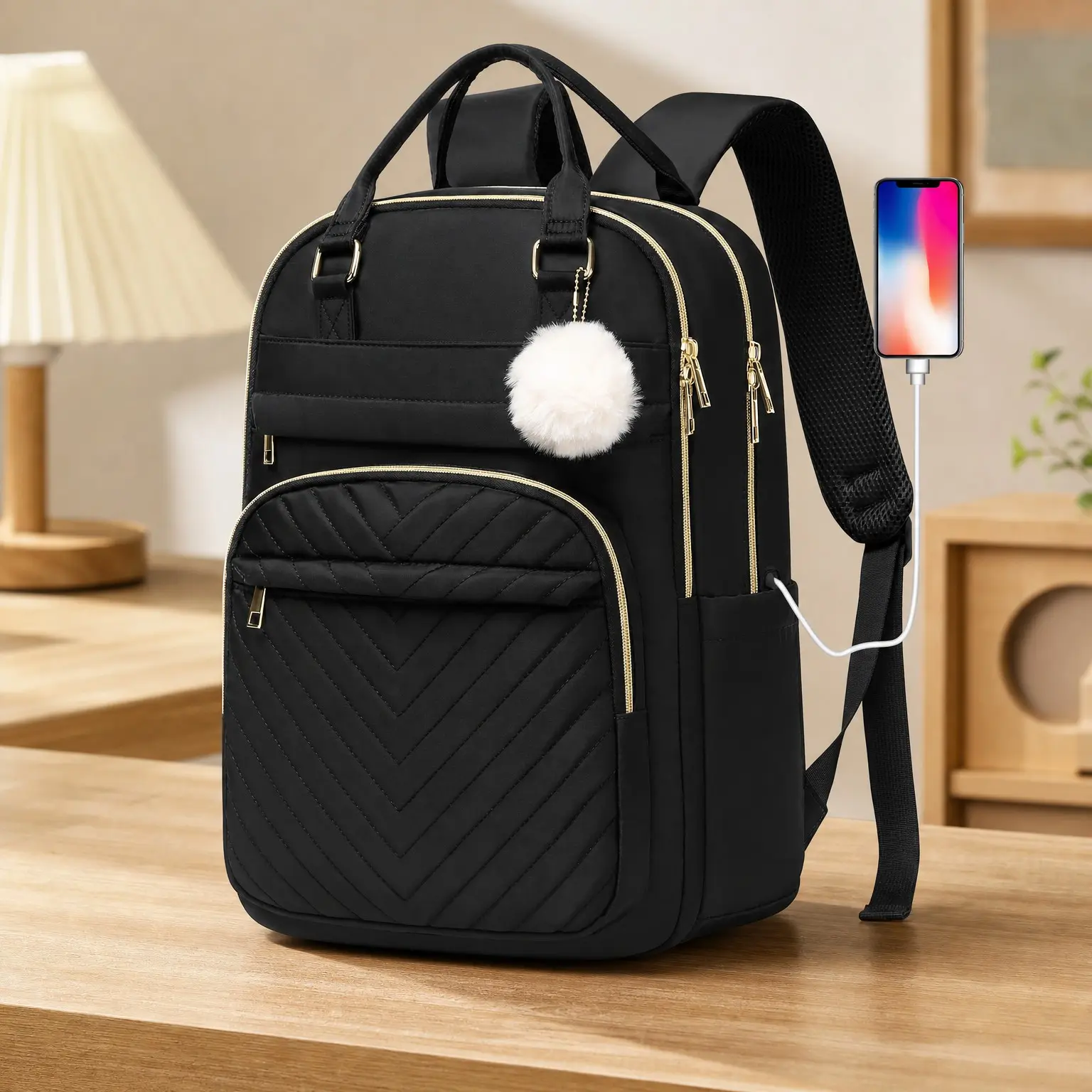 15.6 Inch Laptop Backpack for Women, Teens & Girls - Waterproof Casual Daypack for School, College, Travel, Work, Teacher, Nurse, Business - BlackGift