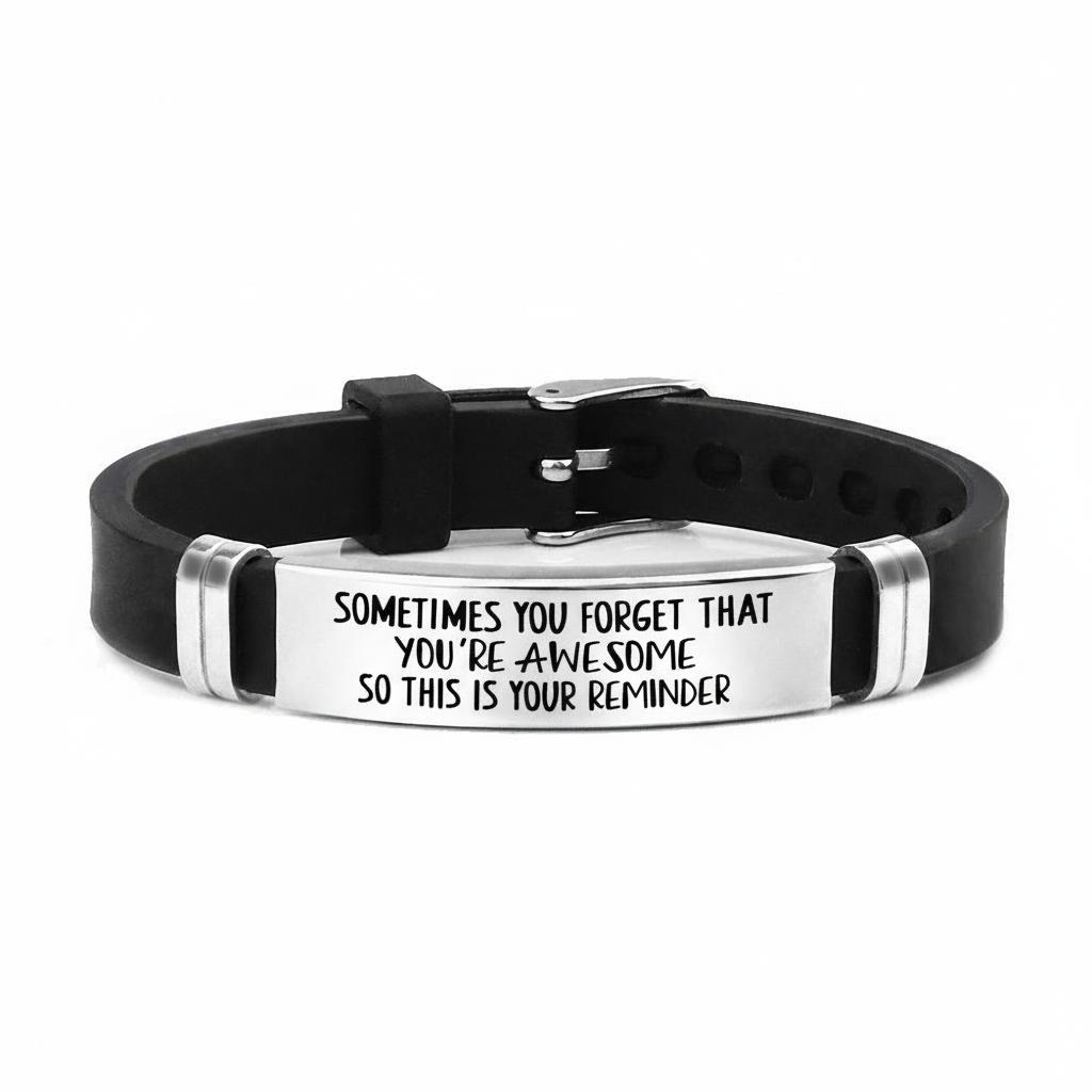 "Sometimes You Forget That You're Awesome So This Is Your Reminder" Engraved Silicone Bracelet, Inspirational Motivational Gift for Men Women, Adjustable Wristband for Birthday, Christmas, Encouragement Gift