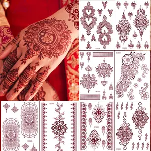 8 MDGFGE brown lace henna decals with realistic henna color, non-toxic waterproof. Must-have decor for bride wedding, cosplay, festivals, usable on body and artistic facial design.
