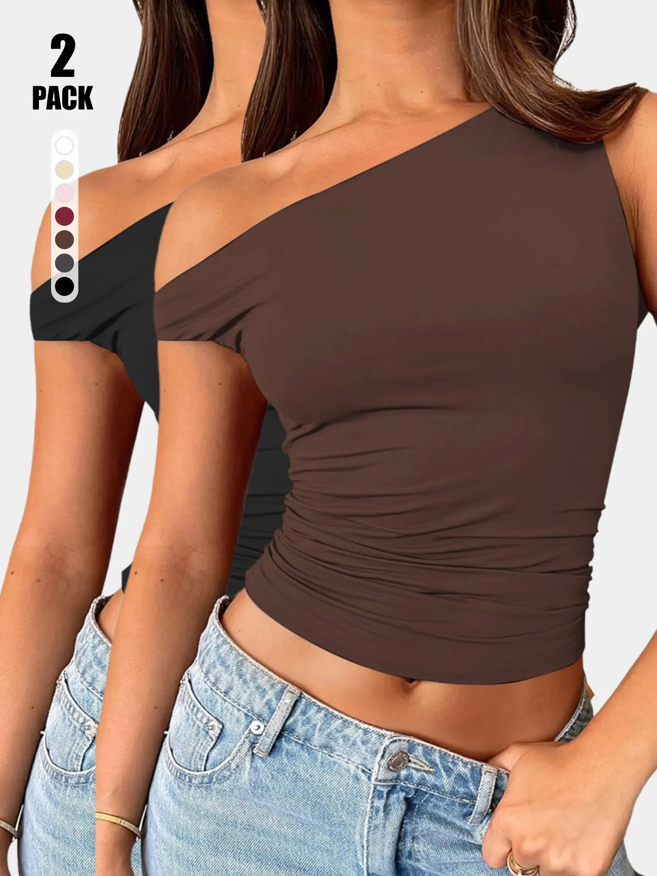 2026 Women's Asymmetric One Shoulder Ruched Top, Asymmetrical Sleeveless Design, Sleeveless Slim Fit Form Fitted Tee, Casual Y2K Off Shoulder Blouse for Streetwear & Night Out All Season