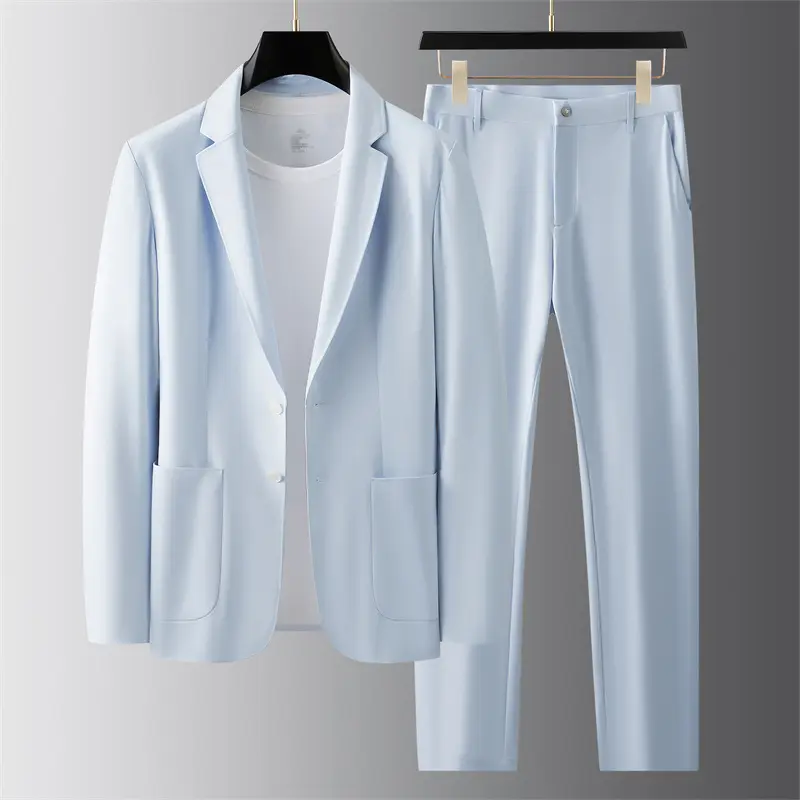 High-end Gentleman's Suit Set For Men, Summer Lightweight Wrinkle-free Elastic Easy-care Casual Two-piece Suit